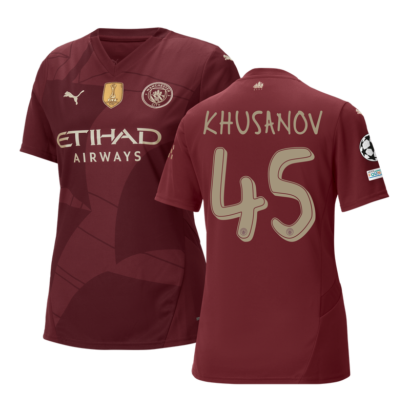 Women's Man City 3rd Jersey 24/25 With KHUSANOV 45 Printing burgundy - Check out all Manchester City t-shirts online - Official Manchester City FC store