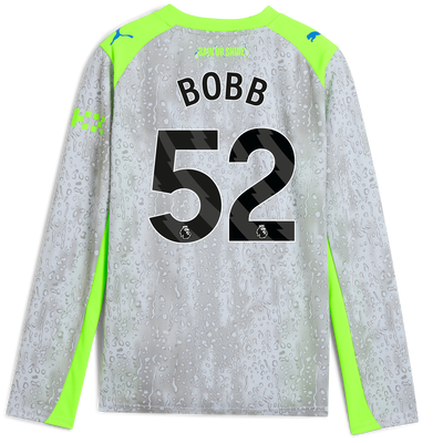 Camiseta Manchester City Tercera para niños 2025/26 de manga larga con estampado de BOBB 52 Printing