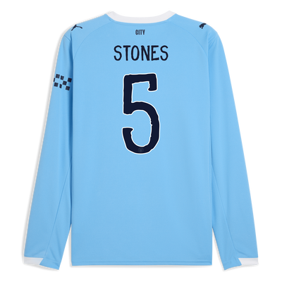 Manchester City Home Jersey 2025/26 Long Sleeve With STONES 5 Printing