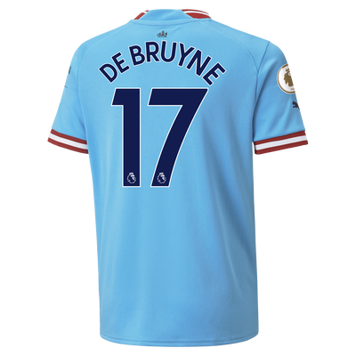 Kids' Manchester City Home Jersey 22/23 with DE BRUYNE 17 printing