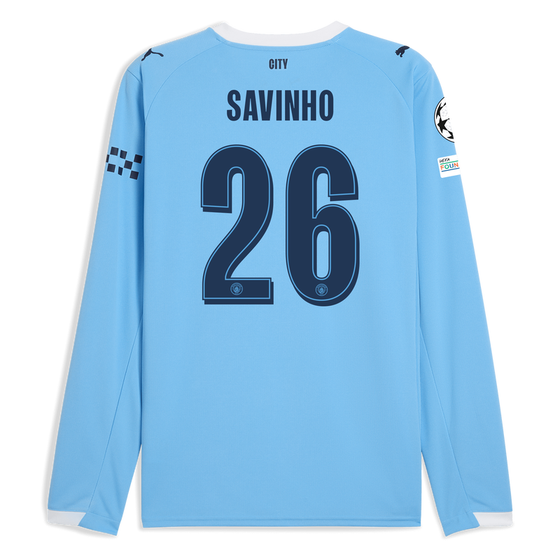 Man City Home Jersey 2025/26 Long Sleeve With SAVINHO 26 Printing  blue - Check out all Manchester City t-shirts online - Official Manchester City FC store