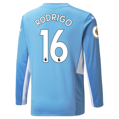 Kids Manchester City Home Longsleeve Shirt 21/22 with Rodrigo printing