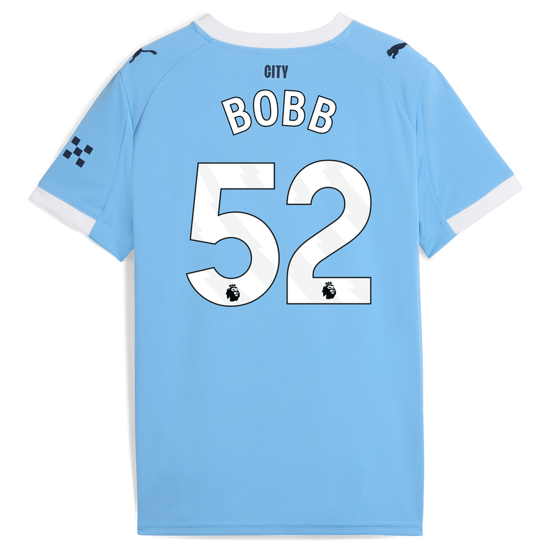 Kids' Man City Home Jersey 2025/26 With BOBB 52 Printing  blue unisex - Size 15/16 from polyester  - Official Manchester City FC store