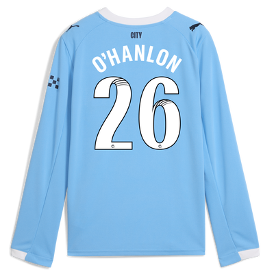 Kids' Manchester City Home Jersey 2025/26 Long Sleeve With O'HANLON 26 Printing