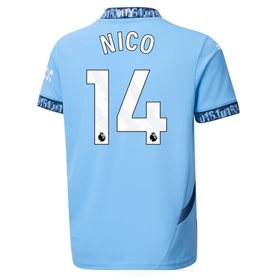Kids' Manchester City Home Jersey 2024/25 With NICO 14 Printing