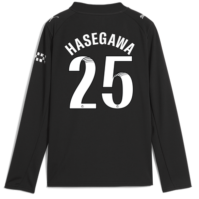 Kids' Manchester City Away Jersey 2025/26 Long Sleeve With HASEGAWA 25 Printing