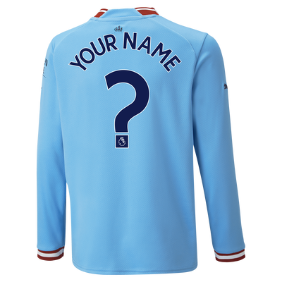 Kids' Manchester City Home Jersey 22/23 Long Sleeve with custom printing