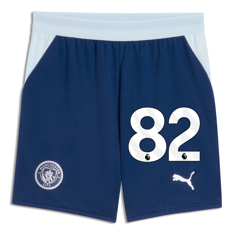 Kids Man City Football Shorts 2026/27 with #82 blue jewel-icy blue - Check out all Manchester City shorts online - Official Manchester City FC store