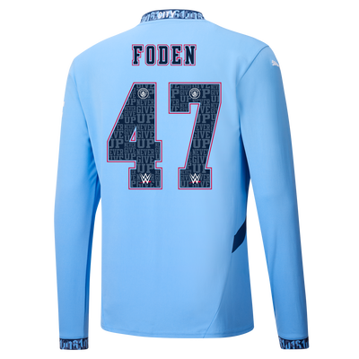 Kids' Manchester City Home Jersey 2024/25 Long Sleeve With FODEN 47 Printing