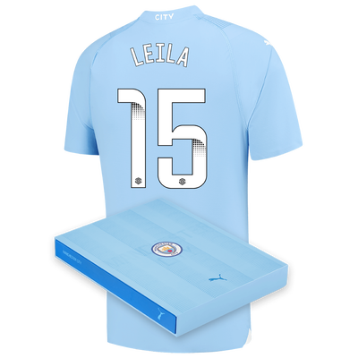 Camiseta Authentic 1ª Equipación Manchester City 2023/24 con estampado de LEILA 15 en caja de regalo