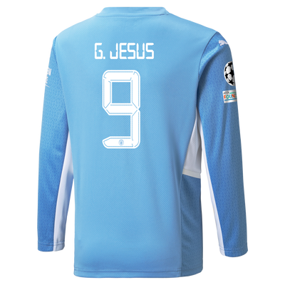 Kids Manchester City Home Longsleeve Shirt 21/22 with Gabriel Jesus printing