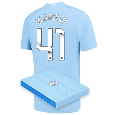 Camiseta Authentic 1ª Equipación Manchester City 2023/24 con estampado de BLAKSTAD 41 en caja de regalo