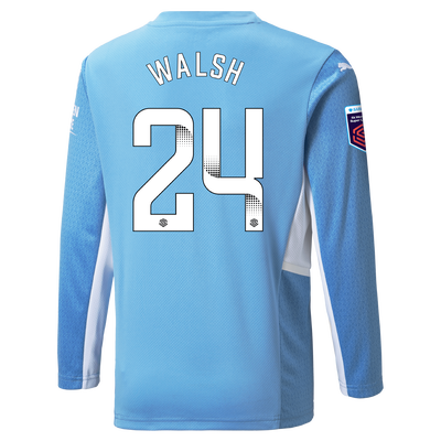 Kids Manchester City Home Shirt Long Sleeve 21/22 with Keira Walsh printing