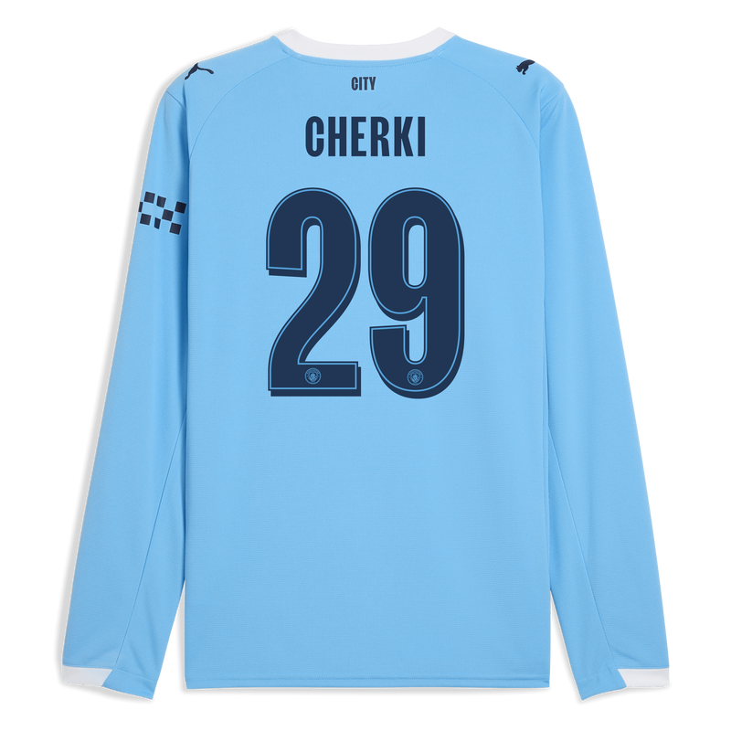 Man City Home Jersey 2025/26 Long Sleeve With CHERKI 29 Printing  blue - Size S from polyester for males  - Official Manchester City FC store