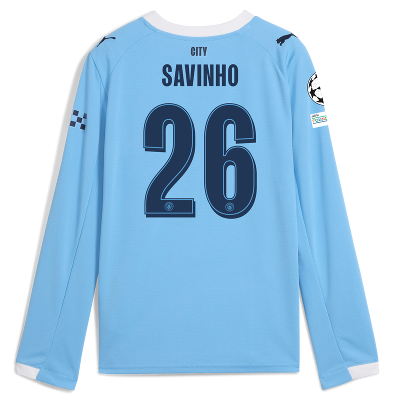 Kids' Man City Home Jersey 2025/26 Long Sleeve With SAVINHO 26 Printing  blue - Check out all Manchester City t-shirts online