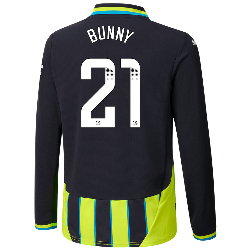 Kids' Man City Away Jersey 24/25 Long Sleeve  With BUNNY 21 Printing new navy unisex - Size 13/14 from polyester  - Official Manchester City FC store