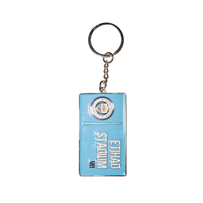 MCFC FW CREST STREET  SIGN KEYRING - blue