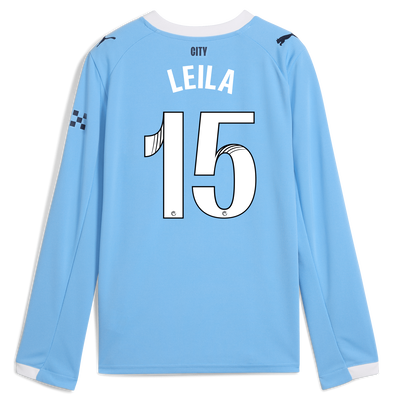 Kids' Manchester City Home Jersey 2025/26 Long Sleeve With LEILA 15 Printing