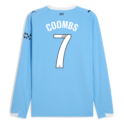 Manchester City Home Jersey 2025/26 Long Sleeve With COOMBS 7 Printing