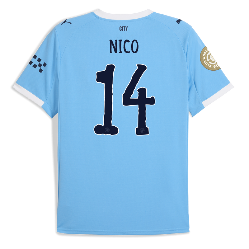 Man City Home Jersey 2025/26 With NICO 14 Printing  blue - Check out all Manchester City t-shirts online - Official Manchester City FC store