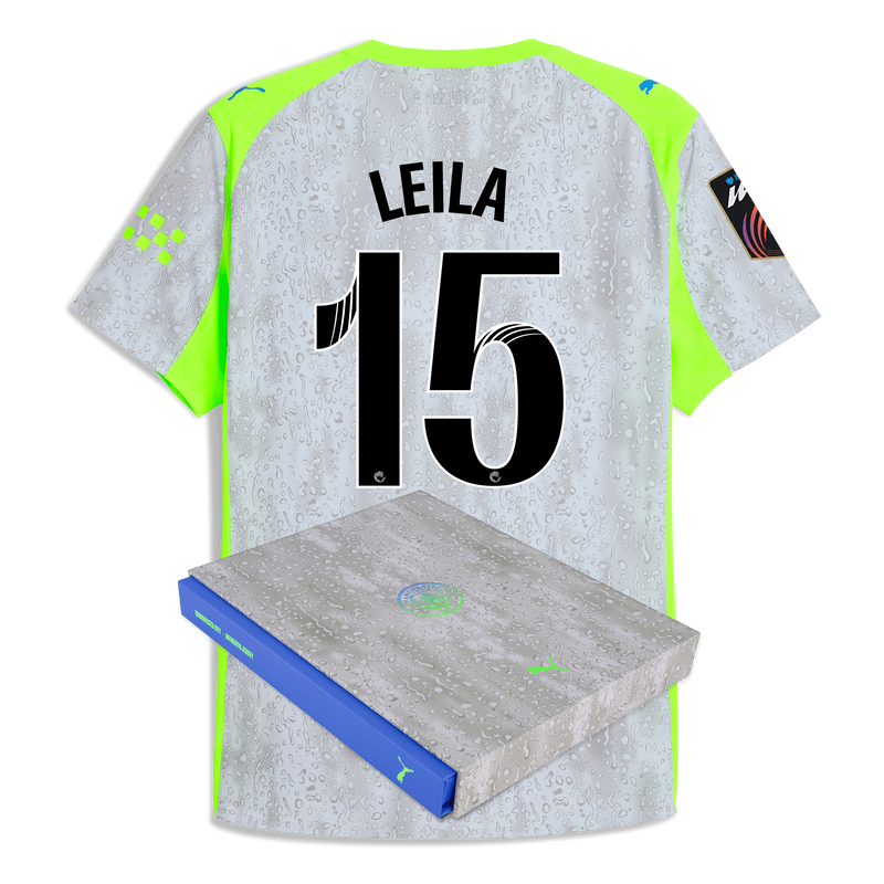 Man City 3rd Authentic Jersey 2025/26 With LEILA 15 Printing in Gift Box blue - Check out all Manchester City t-shirts online