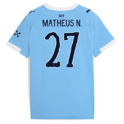 Kids' Manchester City Home Jersey 2025/26 With MATHEUS N. 27 Printing