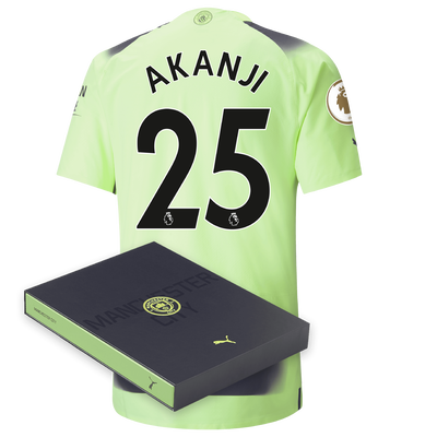 Manchester City Authentic Third Jersey 2022/23 with AKANJI 25 Printing in Gift Box