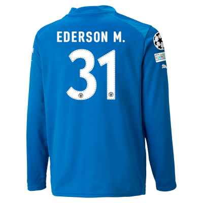 Kids' Manchester City Goalkeeper Jersey 22/23 Long Sleeve with EDERSON 31 printing