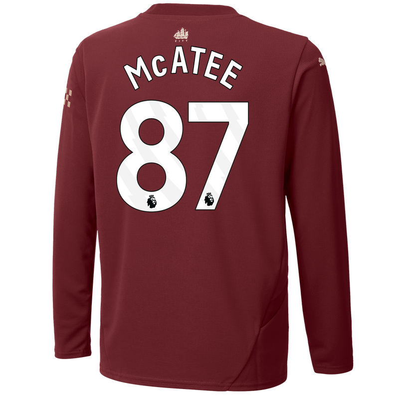 Kids' Man City 3rd Jersey 24/25 Long Sleeve  With McATEE 87 Printing burgundy - Check out all Manchester City t-shirts online