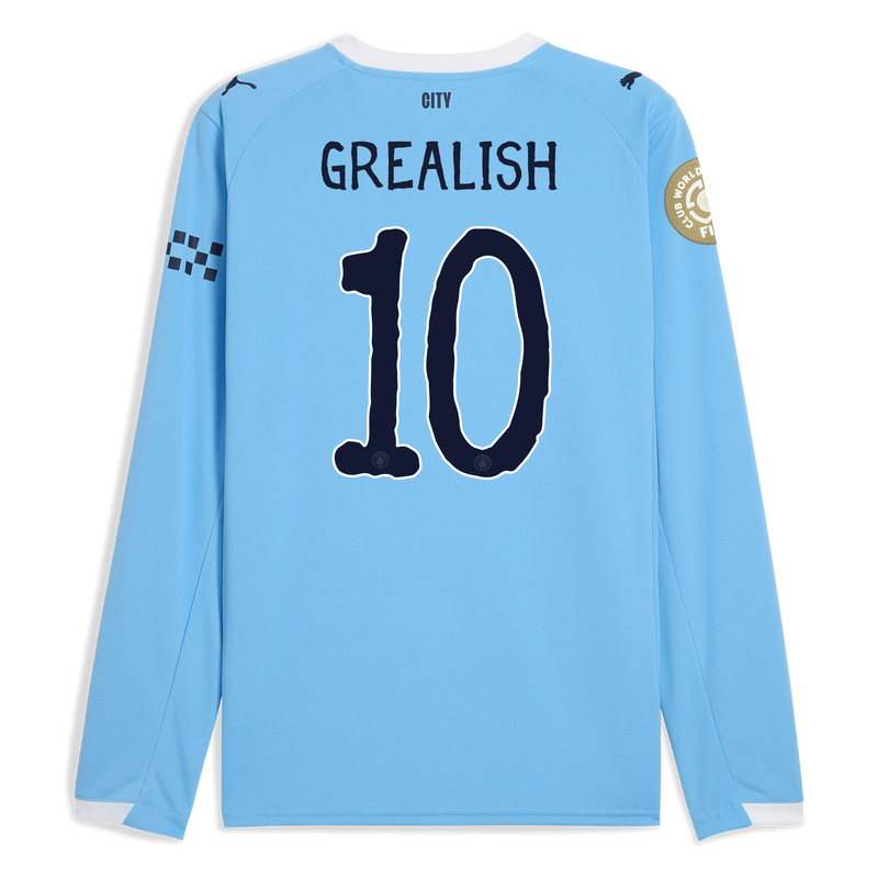 Man City Home Jersey 2025/26 Long Sleeve With GREALISH 10 Printing  blue - Check out all Manchester City t-shirts online - Official Manchester City FC store