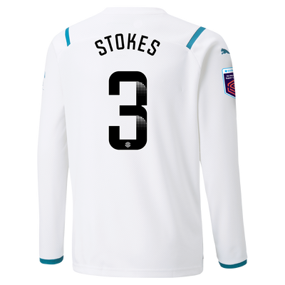 Kids Manchester City Away Shirt Long Sleeve 21/22 with Demi Stokes printing
