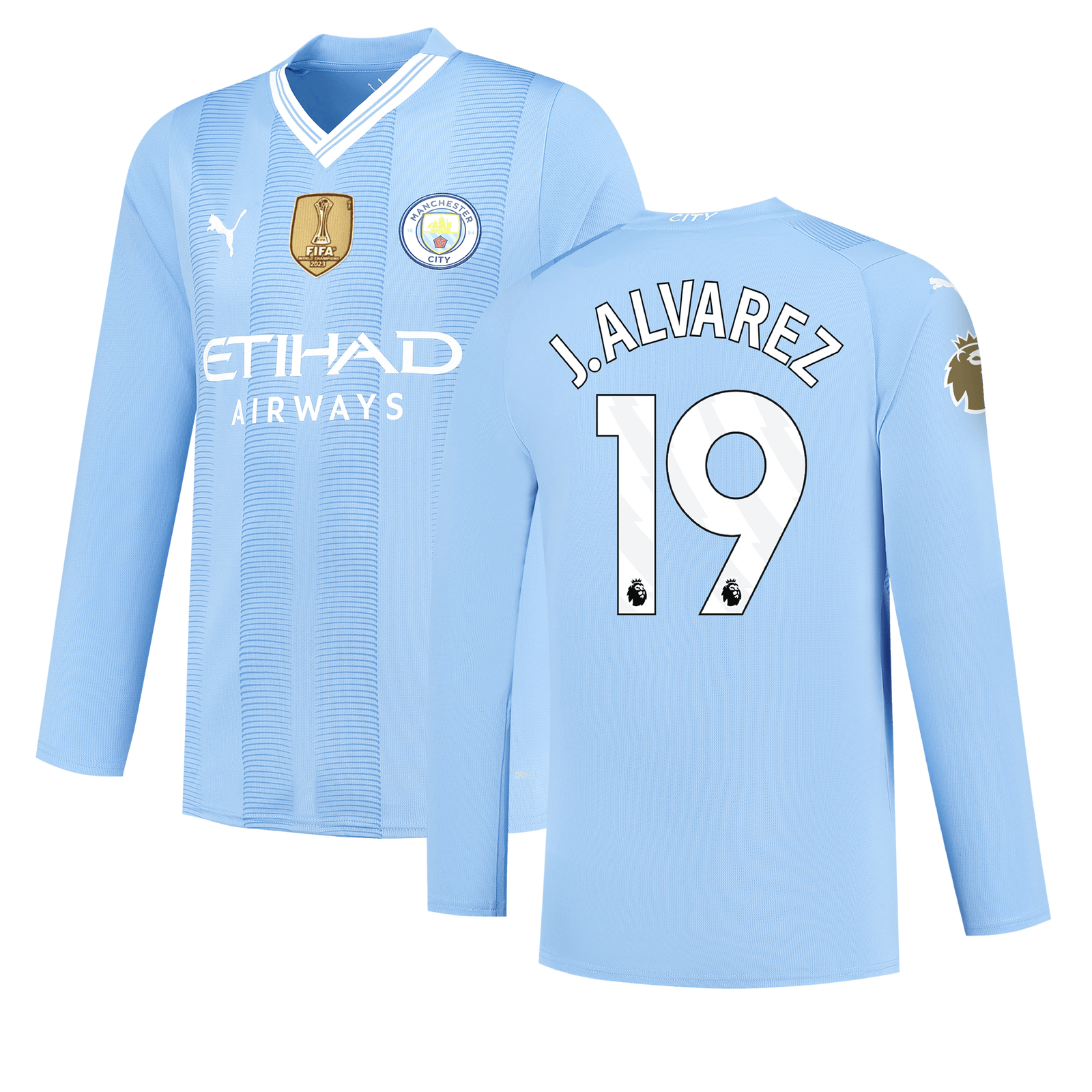 Manchester City Home Jersey 2023/24 Long sleeve with J. ALVAREZ printing