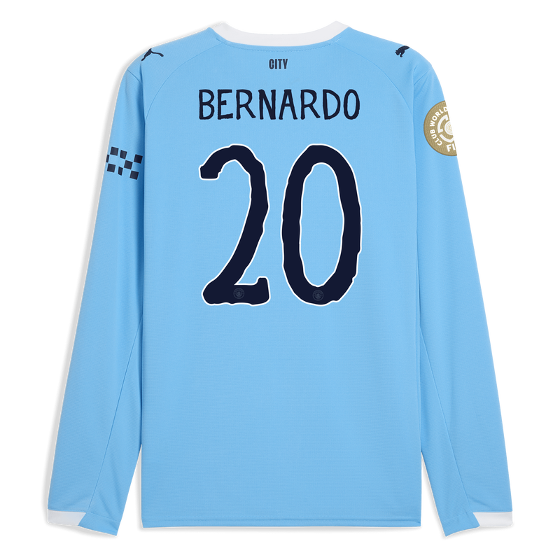 Man City Home Jersey 2025/26 Long Sleeve With BERNARDO 20 Printing  blue - Check out all Manchester City t-shirts online - Official Manchester City FC store