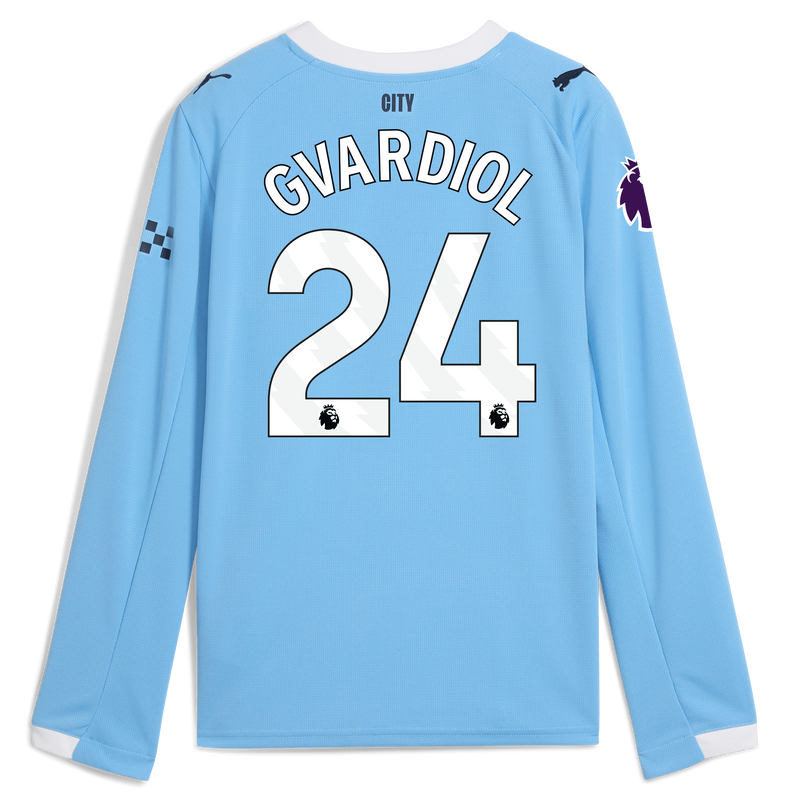 Kids' Man City Home Jersey 2025/26 Long Sleeve With GVARDIOL 24 Printing  blue - Check out all Manchester City t-shirts online