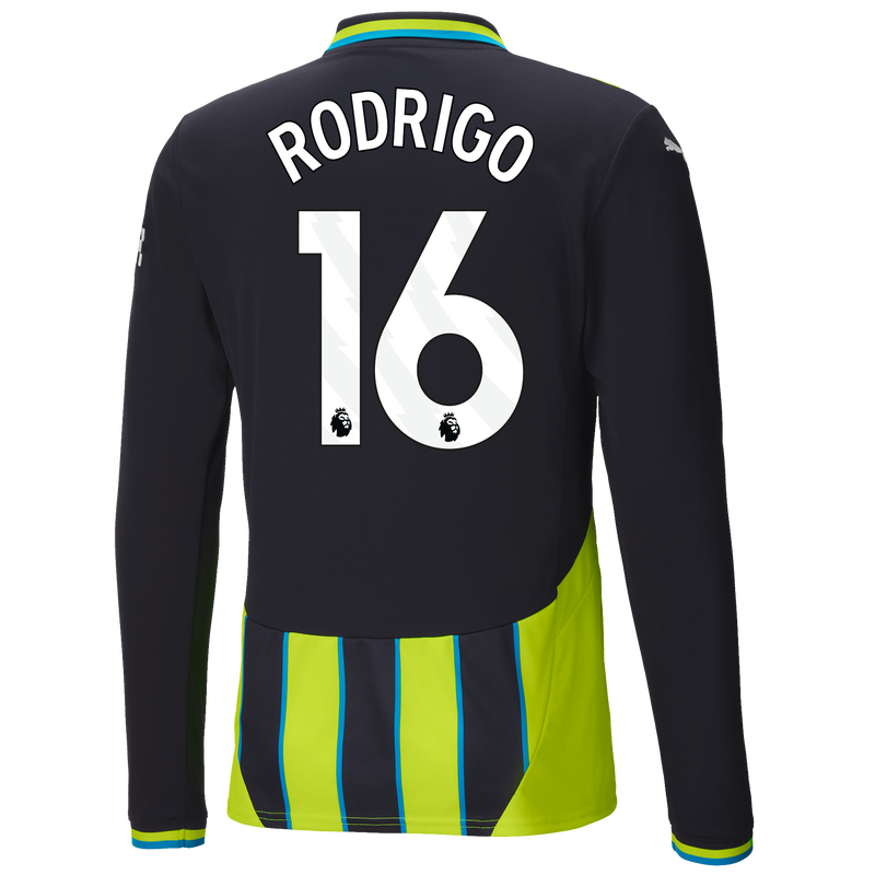 Man City Authentic Away Jersey 24/25 Long Sleeve With RODRIGO 16 Printing new navy - Size S from polyester for males  - Official Manchester City FC store