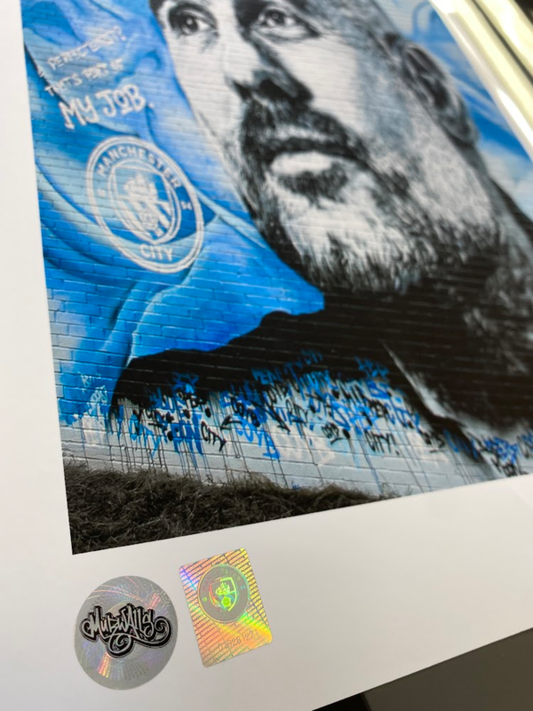 MCFC FW GUARDIOLA WALL MURAL POSTER - blue