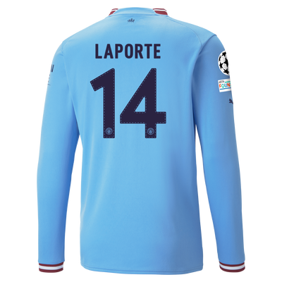 Manchester City Home Jersey 22/23 Long Sleeve with LAPORTE 14 printing