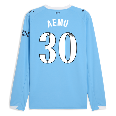 Manchester City Home Jersey 2025/26 Long Sleeve With AEMU 30 Printing