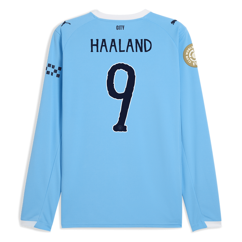 Man City Home Jersey 2025/26 Long Sleeve With HAALAND 9 Printing  blue - Size M from polyester for males  - Official Manchester City FC store
