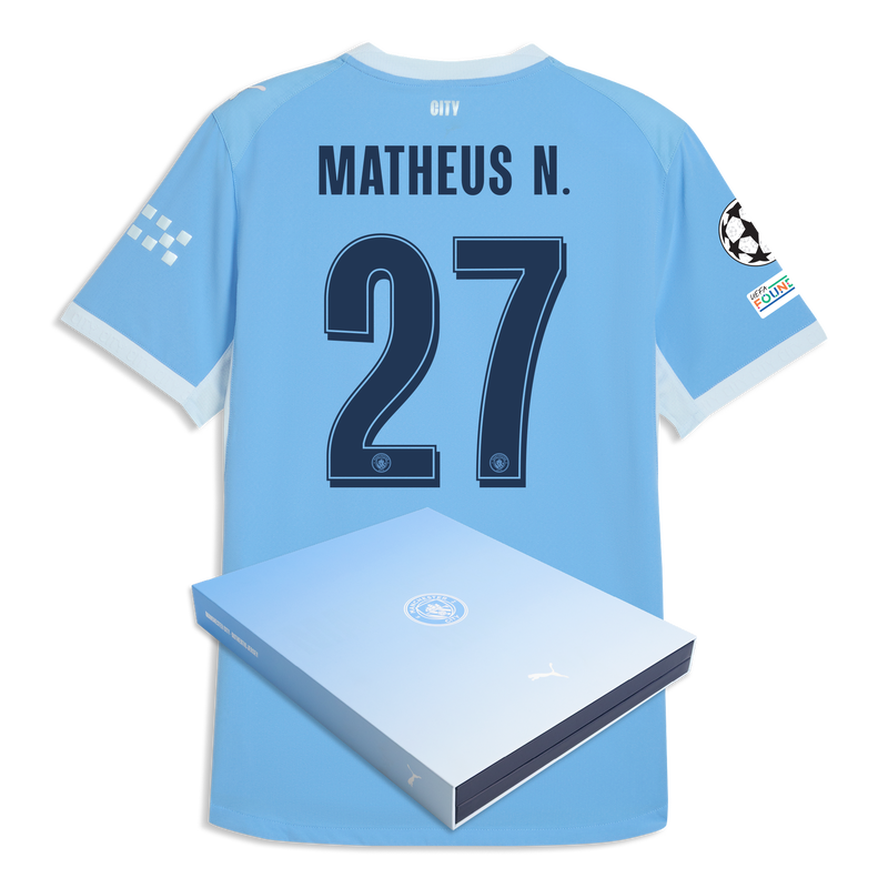 Man City Home Authentic Jersey 2026/27 With MATHEUS N. 27 Printing in Gift Box  blue-icy blue - Check out all Manchester City t-shirts online