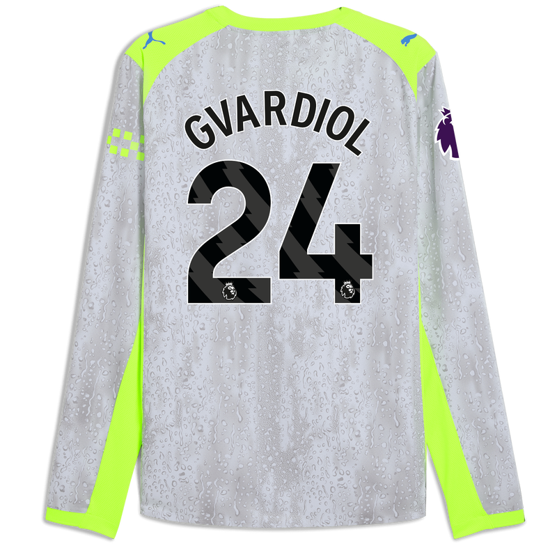 Man City 3rd Authentic Jersey 2025/26 Long Sleeve With GVARDIOL 24 Printing blue - Check out all Manchester City t-shirts online