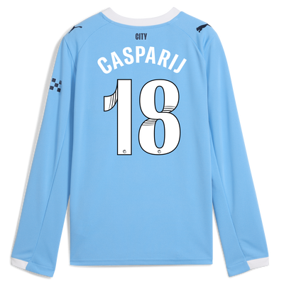 Maglia Home Manchester City 2025/26 a maniche lunghe per bambini con stampa CASPARIJ 18