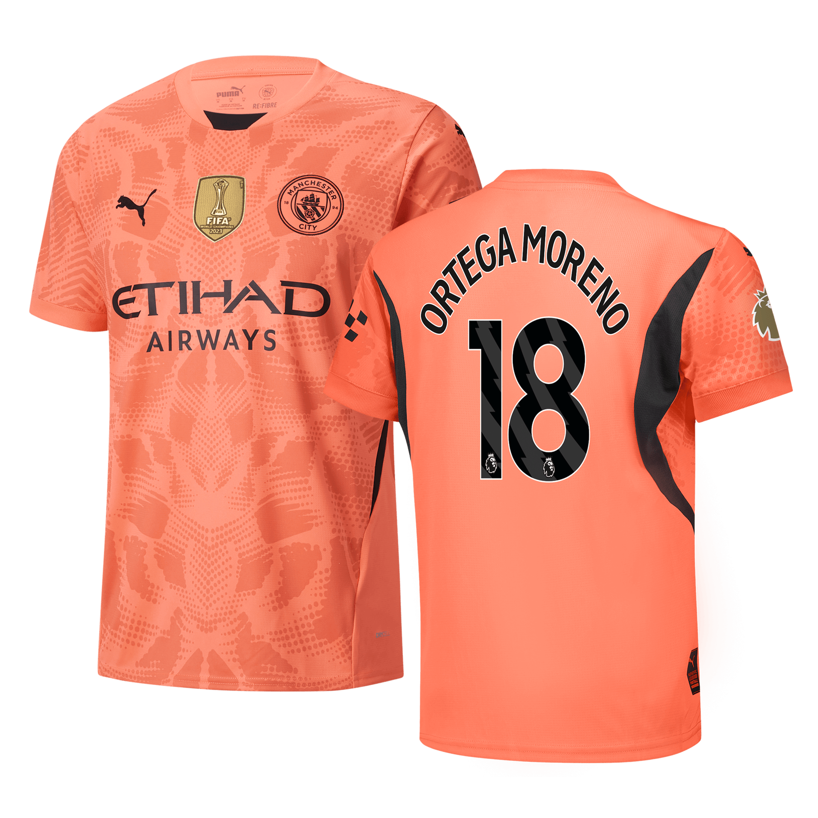 Kids Manchester City Goalkeeper Jersey 2024 25 With ORTEGA MORENO 18 Printing Official Man City Store