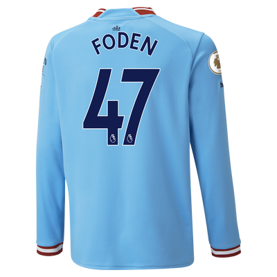 Kids' Manchester City Home Jersey 22/23 Long Sleeve with FODEN 47 printing