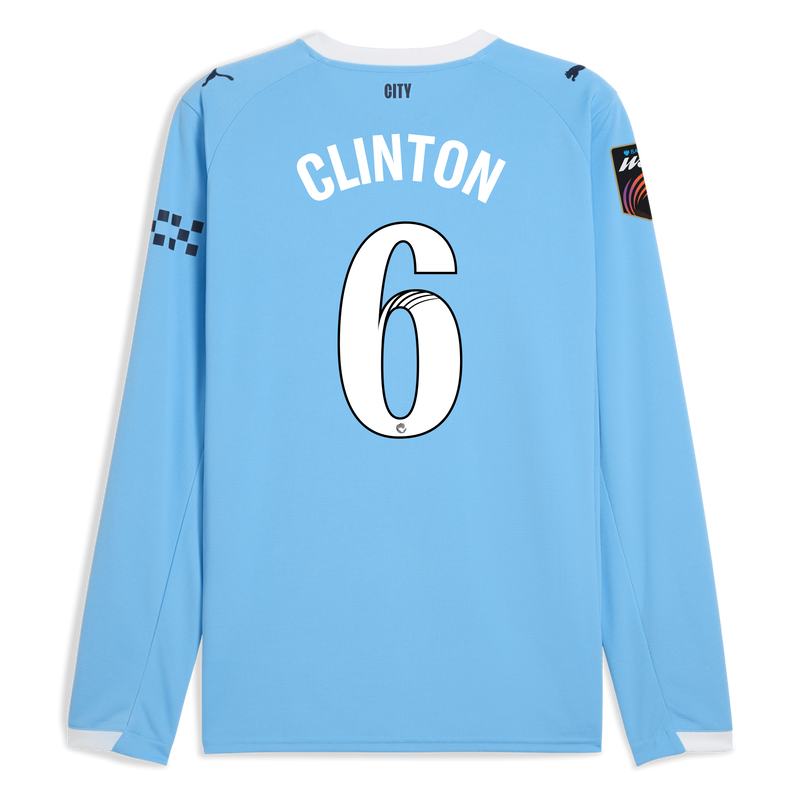 Man City Home Jersey 2025/26 Long Sleeve With CLINTON 6  Printing  blue - Check out all Manchester City t-shirts online - Official Manchester City FC store