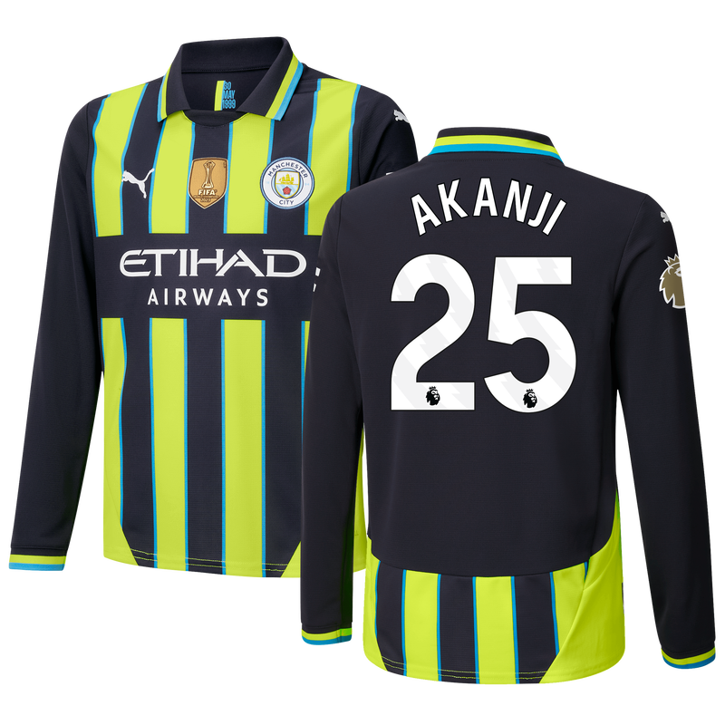 Kids' Man City Away Jersey 24/25 Long Sleeve  With AKANJI 25 Printing new navy - Check out all Manchester City t-shirts online