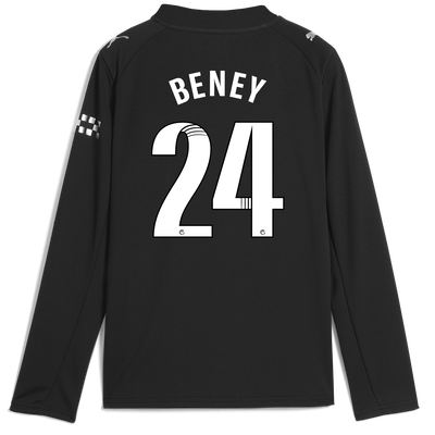 Kids' Manchester City Away Jersey 2025/26 Long Sleeve With BENEY 24 Printing