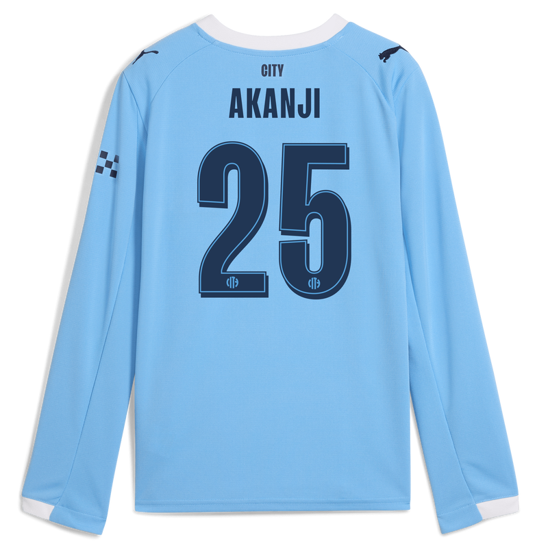 Kids' Man City Home Jersey 2025/26 Long Sleeve With AKANJI 25 Printing  blue - Check out all Manchester City t-shirts online
