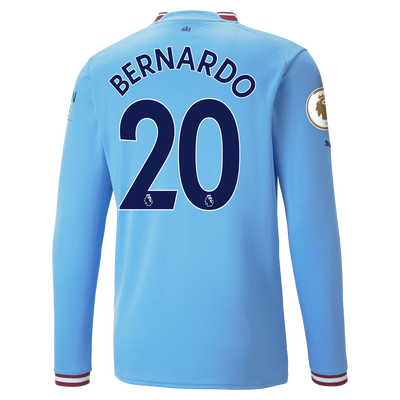 Manchester City Home Jersey 22/23 Long Sleeve with BERNARDO 20 printing