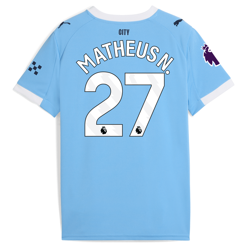 Kids' Man City Home Jersey 2025/26 With MATHEUS N. 27 Printing  blue - Check out all Manchester City t-shirts online - Official Manchester City FC store